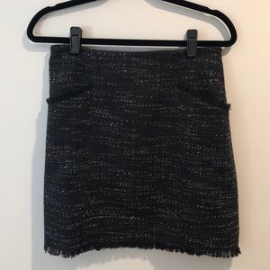 LOFT Black Tweed Mini with Fringe Details
